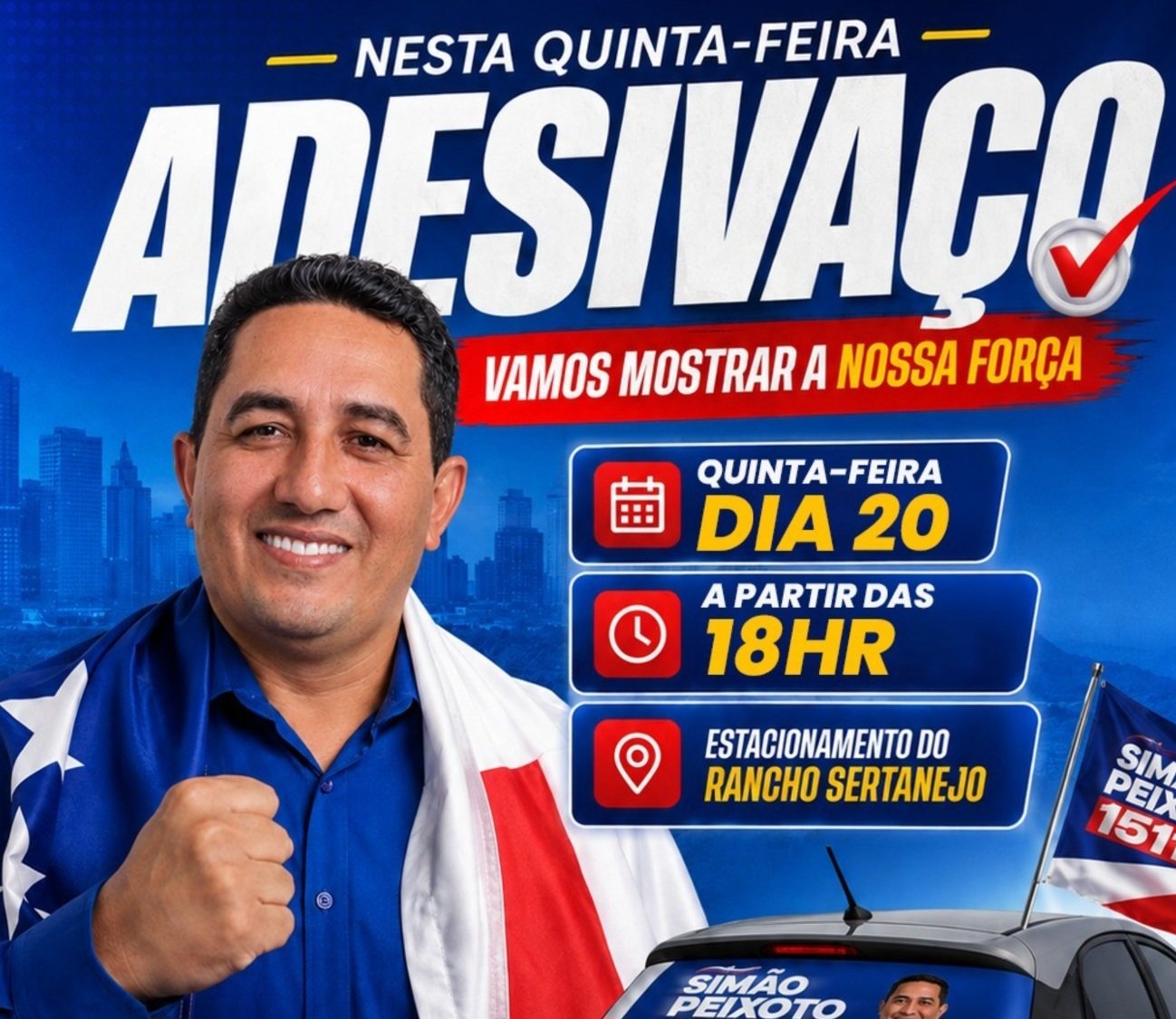 Simão Peixoto realiza adesivaço nesta quinta-feira (20/08) no Rancho Sertanejo